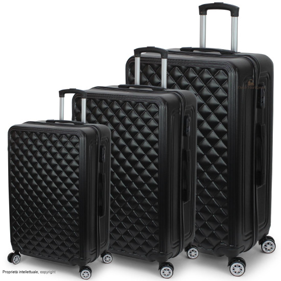 Set 3 Trolley Tris ORMI Rigido in ABS con Bagaglio a Mano 8 RUOTE Set Di Valigie