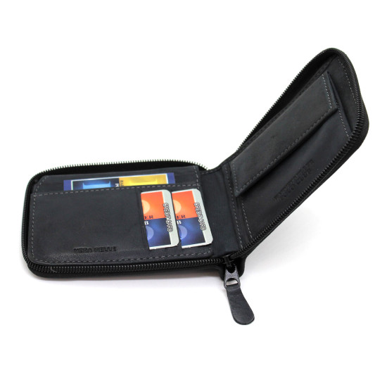 Portafoglio uomo POLO CLUB in vera pelle con chiusura zip e protezione RFID Portafogli uomo