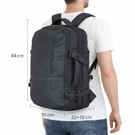 Zaino da viaggio ORMI nero 34L espandibile 44x30x22 frontale