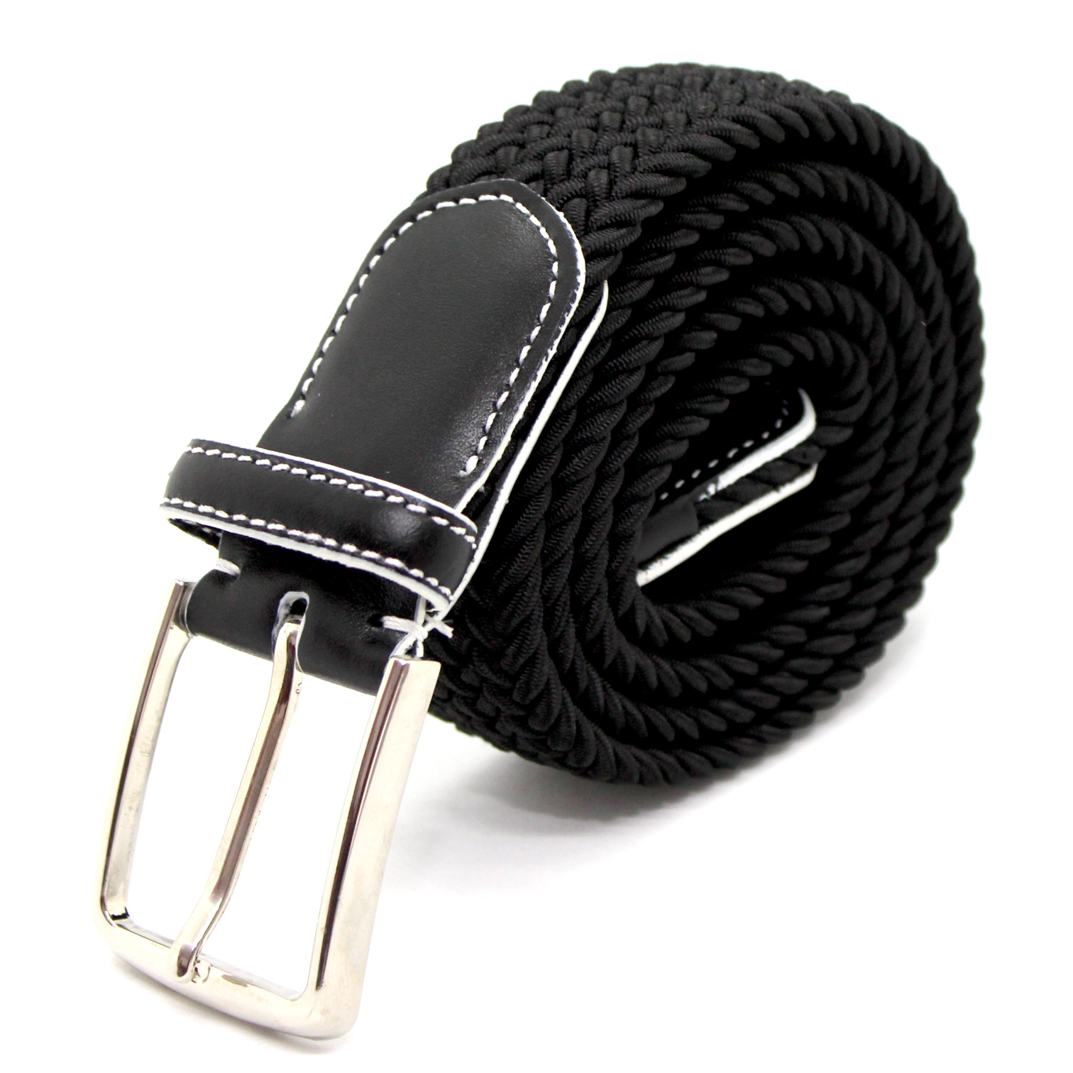 Cintura Elastica Intrecciata Unisex - 2 Pezzi Nero E Marrone Taglia Unica - Foto 3