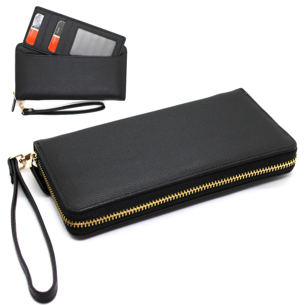 AfitLulu Grande Portafoglio Donna con Cinturino Rimovibile e Ciondolo in Metallo Retrò, Elegante Porta Carte di Credito in Pelle, Moderno Lungo Portafogli con Scomparto Multicarte (Blu
